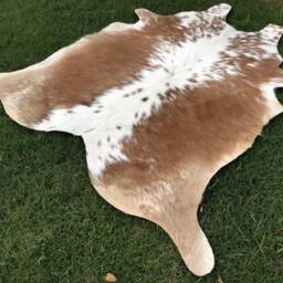 Real Cow Skin Brown & White Cowhide Rug- Large Area Leather Hide For Living Room - Natural Cow Upholstery Accent Ottoman Rug - thumbnail 2
