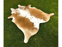 Real Cow Skin Brown & White Cowhide Rug- Large Area Leather Hide For Living Room - Natural Cow Upholstery Accent Ottoman Rug - thumbnail 1