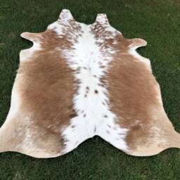 Real Cow Skin Brown & White Cowhide Rug- Large Area Leather Hide For Living Room - Natural Cow Upholstery Accent Ottoman Rug - thumbnail 3