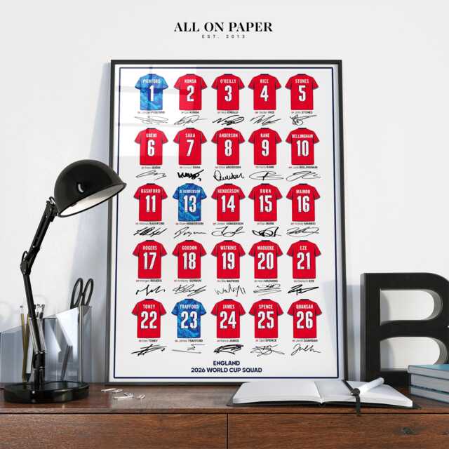 England 2026 World Cup Drawn Shirt Art Print Minimalist Collection Poster #e3 - image 1