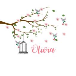 Personalised Cherry Blossom Name Wall Sticker Custom Tree Branch Decal Hummingbird, Birdcage Nursery Art - thumbnail 3