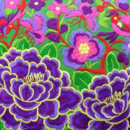 Embroidered Cushion Cover, Purple Green Cushion, Hmong Hilltribe, Thai Bohemian, Boho, Pillowcase, Pillow 50x50cm - thumbnail 2