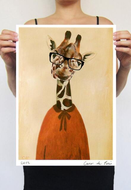 Clever Giraffe Art Print Poster A3 Illustration Giclee Wall Art Hanging Decor Animal Painting Digital - image 1