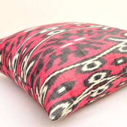 Indian Red Ikat Pillow Cover, Handloom Silk Cotton Cushion - 20x20 In - thumbnail 2