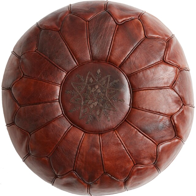 Mid-Season Sale Deluxe Moroccan Poppy Seed Leather Motif Pouffe, Handmade Artisan Ottoman Bean Bag Footstool, Floor Cushion - image 1
