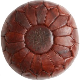 Summer Sale Deluxe Moroccan Poppy Seed Leather Motif Pouffe, Handmade Artisan Ottoman Bean Bag Footstool, Floor Cushion