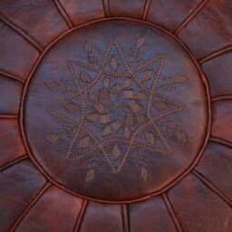 Mid-Season Sale Deluxe Moroccan Poppy Seed Leather Motif Pouffe, Handmade Artisan Ottoman Bean Bag Footstool, Floor Cushion - thumbnail 3