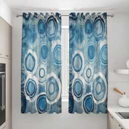 Blue Retro Circle Curtains, Modern Abstract Geometric Drapes, Mid-Century Style Window Panels - thumbnail 3