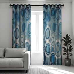 Blue Retro Circle Curtains, Modern Abstract Geometric Drapes, Mid-Century Style Window Panels