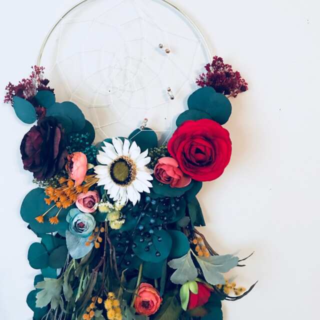 Floral Dreamcatcher Wall Hanging, Boho Decor, Eucalyptus & Wildflower - image 1