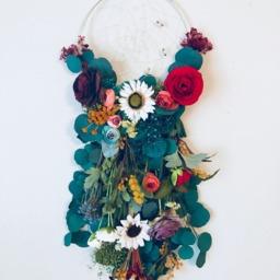 Floral Dreamcatcher Wall Hanging, Boho Decor, Eucalyptus & Wildflower - thumbnail 2