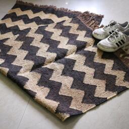 Handmade Jute Kilim Rug - 5x8 Ft Southwestern Zig Zag Design - thumbnail 3