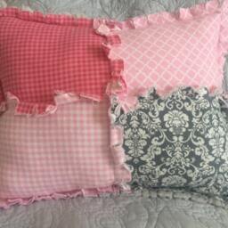 "Handmade Rag Quilted Pillow Pink & Gray Plush Fleece, 20"" X 16" - thumbnail 3