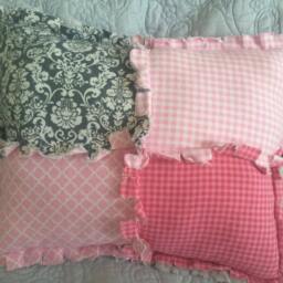 "Handmade Rag Quilted Pillow Pink & Gray Plush Fleece, 20"" X 16" - thumbnail 4