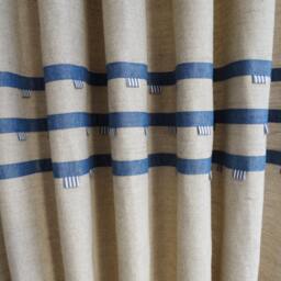 Ocean Theme Kids Tab Linen Blackout Curtains Navy Blue Pin Stripes, Baby Boy Coastal Nautical Drapes, Beach Hut Royal Beige - thumbnail 4