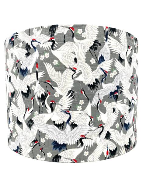 Japanese Crane Lampshade Grey & White Oriental Bird Design - image 1