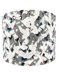 Japanese Crane Lampshade Grey & White Oriental Bird Design - thumbnail 1