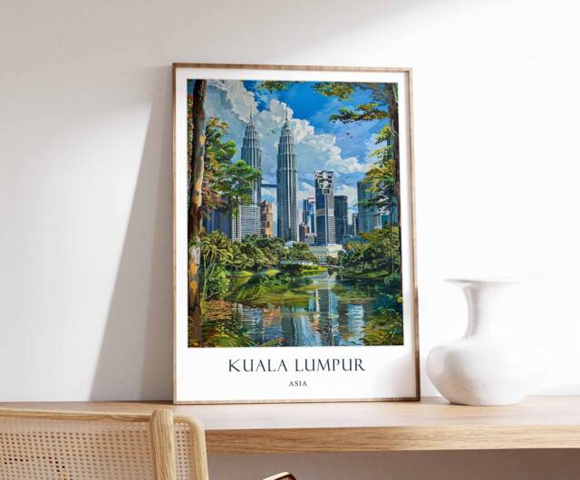 Kuala Lumpur Poster, Islamic Decor, Art, Middle Eastern Malaysia Gift, Travel Muslim Arabic Decor - image 1