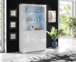 Furneo White Display Cabinet Modern High Gloss &matt 2-Door Cupboard Led Lights Clifton 20 - thumbnail 1