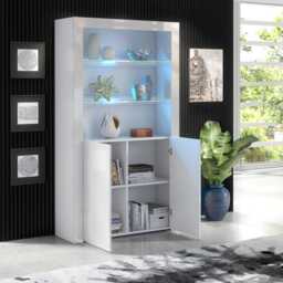 Furneo White Display Cabinet Modern High Gloss &matt 2-Door Cupboard Led Lights Clifton 20 - thumbnail 2