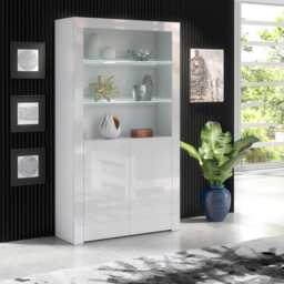 Furneo White Display Cabinet Modern High Gloss &matt 2-Door Cupboard Led Lights Clifton 20 - thumbnail 3