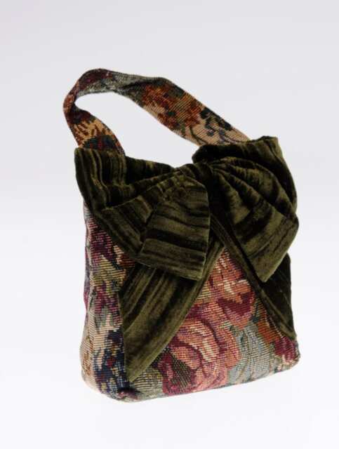 Floral Tapestry Handbag Doorstop, Velvet Bow Accent