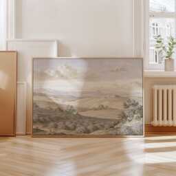 Beige Countryside Landscape Poster, Vintage Paper Wall Art - thumbnail 4