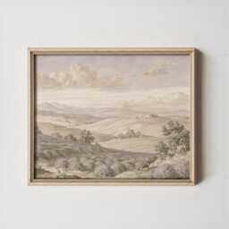Beige Countryside Landscape Poster, Vintage Paper Wall Art - thumbnail 3