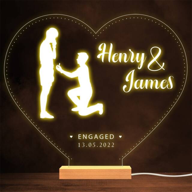 Proposal Gay Silhouette Engagement Heart Personalised Gift Warm Lamp Night Light - image 1