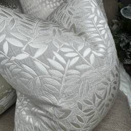 Leaf Cushion Cover, Pillow Sham Silver Textured Designer Studio G Fabric, Scatter Sofa - Bed Cover Double Sided- Luxury Fabric - thumbnail 2