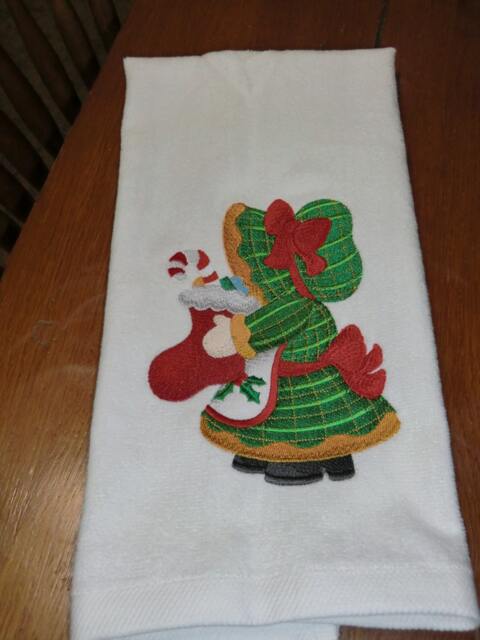 Embroidered Velour Hand Towel - Christmas Sunbonnett Sue W/stocking
