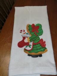 Embroidered Velour Hand Towel - Christmas Sunbonnett Sue W/stocking