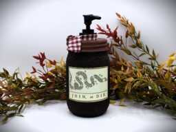 Mason Jar Hand Soap Dispenser Colonial Americana, Join Or Die, Grubby Pump & Folk Art Print, Early American Bathroom Decor - thumbnail 1