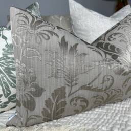 Elegant Damask Design Pillow Cover, Rectangle Lumbar Size Scatter Cushion Cover Mink -Taupe Colours, Fabric Clarke & - thumbnail 2