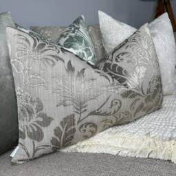 Elegant Damask Design Pillow Cover, Rectangle Lumbar Size Scatter Cushion Cover Mink -Taupe Colours, Fabric Clarke & - thumbnail 1