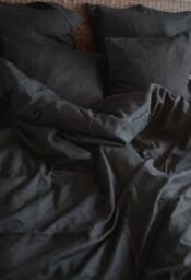 Black Linen Duvet Cover, Softened Comforter, King & Queen Sizes