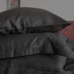 Black Linen Duvet Cover, Softened Comforter, King & Queen Sizes - thumbnail 3