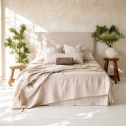 Lightweight Linen Bedspread, Handmade Bed Cover, Natural Coverlet - thumbnail 1