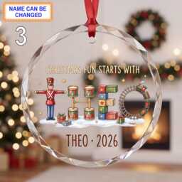 Christmas Fun Starts With This Glass Ornament, Custom Holiday Keepsake Featuring Nutcracker, Gift Boxes, Toy Soldiers & Festive Decor - thumbnail 3