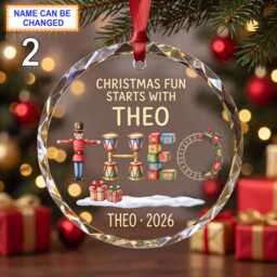 Christmas Fun Starts With This Glass Ornament, Custom Holiday Keepsake Featuring Nutcracker, Gift Boxes, Toy Soldiers & Festive Decor - thumbnail 2