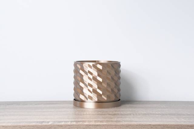 "Geometric Planter With Drainage & Saucer in Champagne Bronze, Unique 3D-Printed Plant Pot, Small To Large Sizes 4"" 5"" 6"" 7"" 8" - image 1