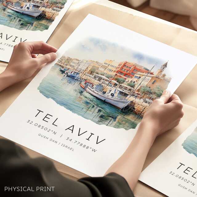Tel Aviv Travel Poster, Israel Old Town, Art Print, Destination Landmarks, Wedding Gift, Gift - image 1