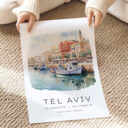 Tel Aviv Travel Poster, Israel Old Town, Art Print, Destination Landmarks, Wedding Gift, Gift - thumbnail 2