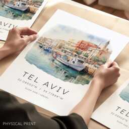 Tel Aviv Travel Poster, Israel Old Town, Art Print, Destination Landmarks, Wedding Gift, Gift - thumbnail 1