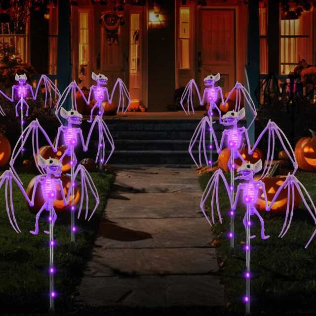 Halloween Decorations Outdoor Solar Garden Lights, 3D Scary Bat Skeleton Path Creepy Yard Decor, Waterproof Graveyard Light - image 1