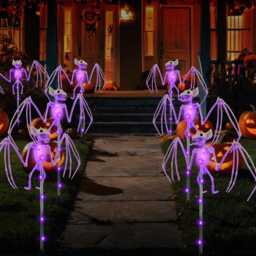 Halloween Decorations Outdoor Solar Garden Lights, 3D Scary Bat Skeleton Path Creepy Yard Decor, Waterproof Graveyard Light