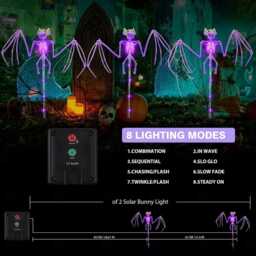 Halloween Decorations Outdoor Solar Garden Lights, 3D Scary Bat Skeleton Path Creepy Yard Decor, Waterproof Graveyard Light - thumbnail 4