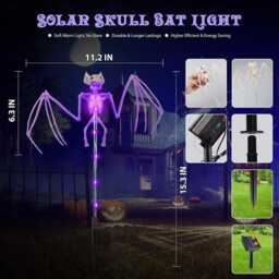 Halloween Decorations Outdoor Solar Garden Lights, 3D Scary Bat Skeleton Path Creepy Yard Decor, Waterproof Graveyard Light - thumbnail 3