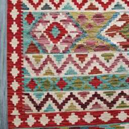 Tribal Kilim Rug, Handmade Artisan Afghan Turkish, Scandinavian, Navajo, Bohemian Flatweave, Natural Wool Multicolour Rug 194x146 cm - thumbnail 2