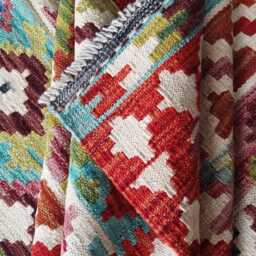 Tribal Kilim Rug, Handmade Artisan Afghan Turkish, Scandinavian, Navajo, Bohemian Flatweave, Natural Wool Multicolour Rug 194x146 cm - thumbnail 4